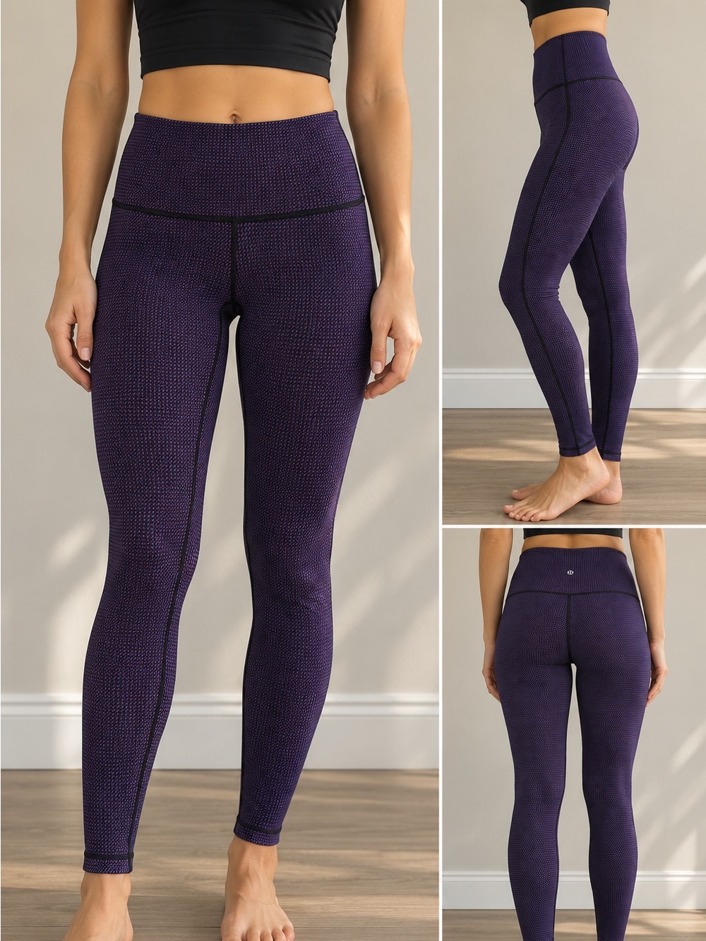 Vintage Lululemon Purple Blue Micro Print Full Length Leggings Size 6